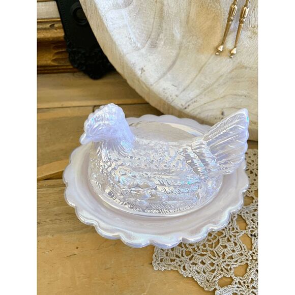 Vintage Mosser Glass Tuscan (Pink) Carnival Hen on Nest Dish – USA Made - Picture 2 of 6
